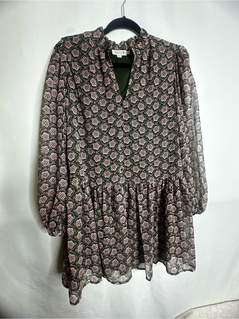 Molly Bracken Olive Tunic Dress with Pink Floral Print